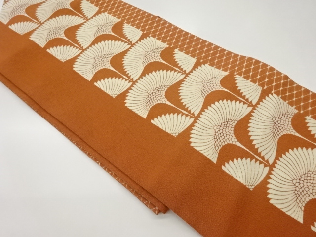 JAPANESE NAGOYA OBI / CHIRIMEN / KATAZOME / CRANES